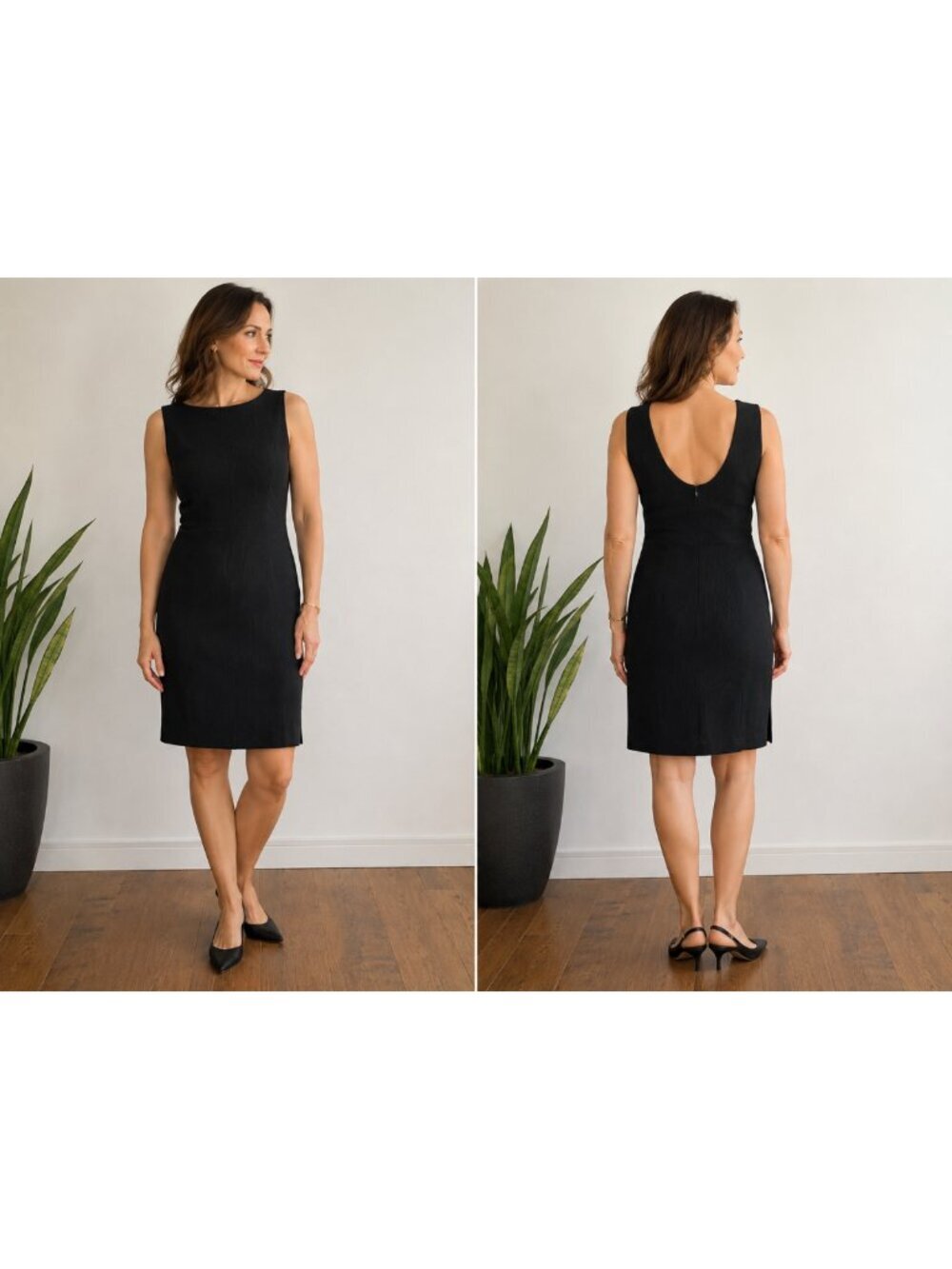 Franco Mirabelli Black Ribbed Wool Blend Sleeveless Sheath Dress M Made in Canad